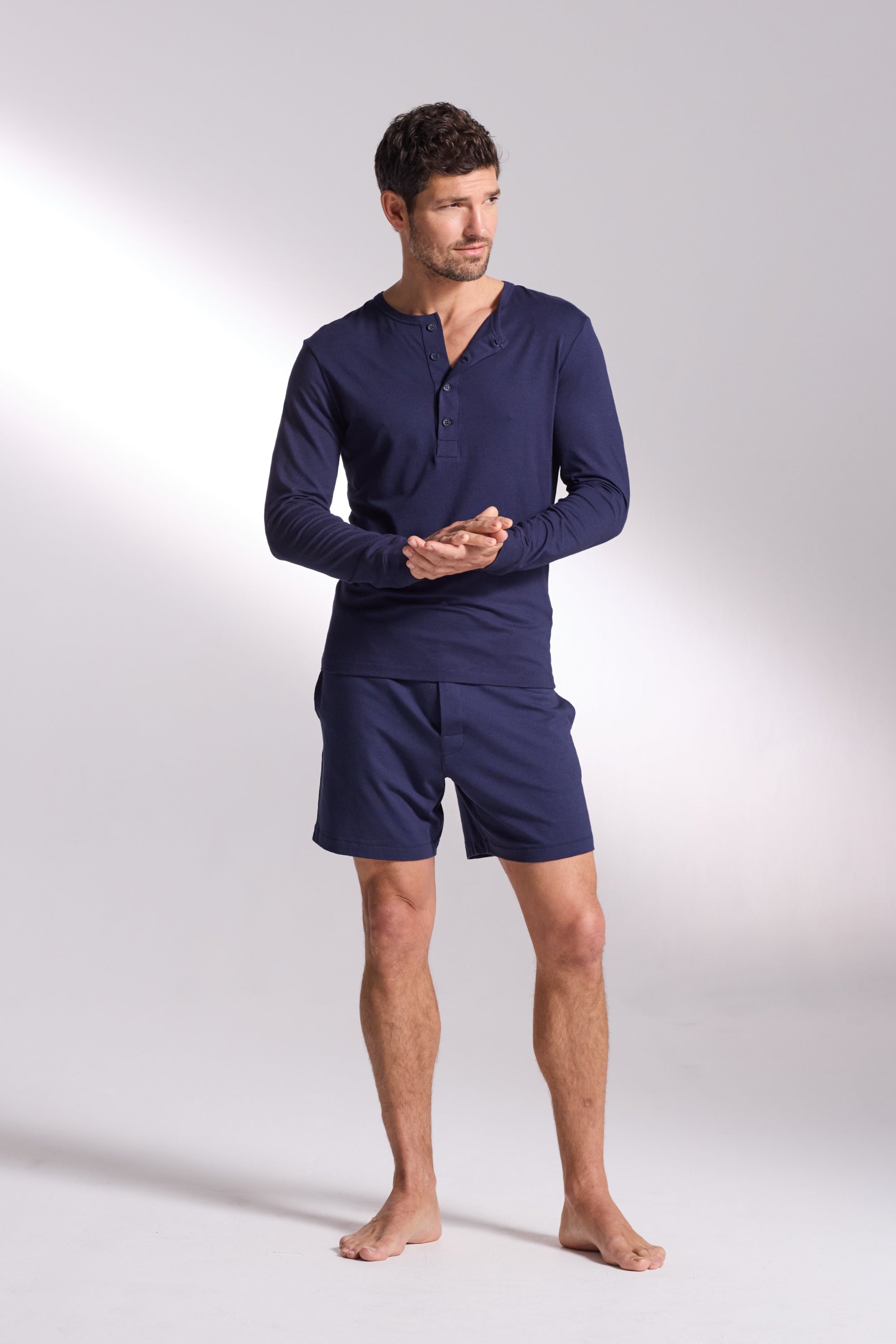 Premium Pyjama Long Sleeve Henley Short Set